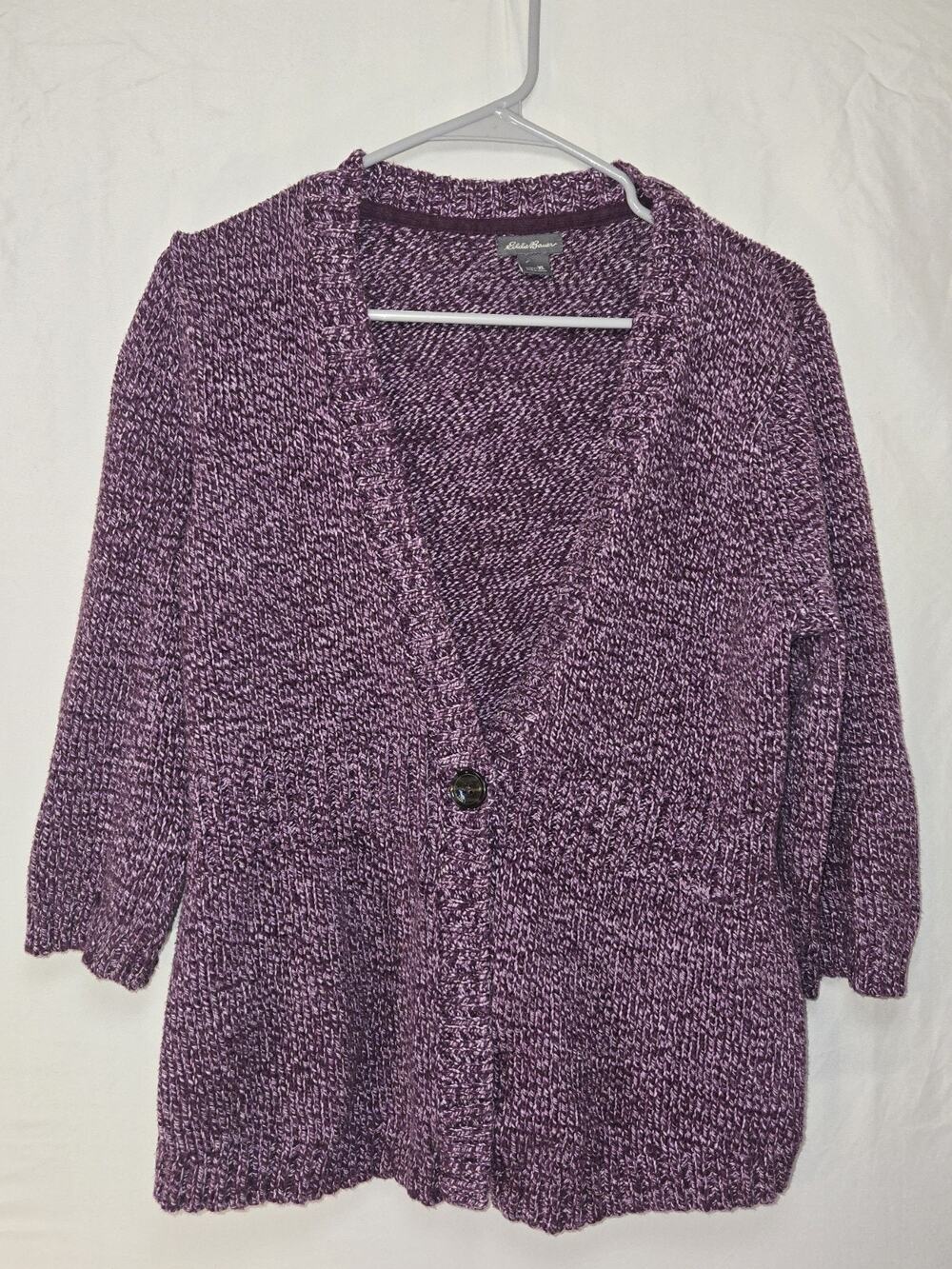 Eddie Bauer 1 Button 3/4 Sleeve 100% Cotton Cardigan Sweater US Womens Size XL